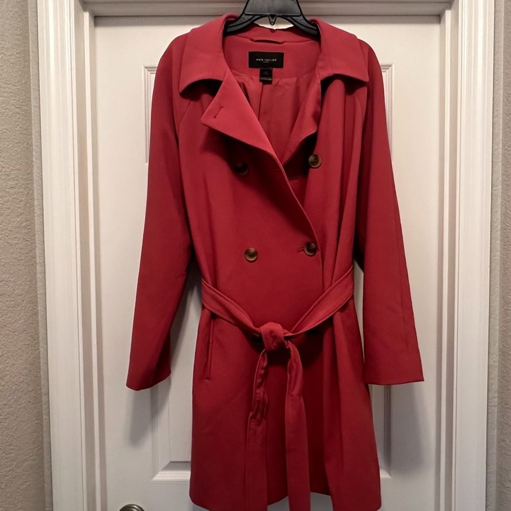 Ann Taylor Vibrant Red Double-Breasted Pea Coat